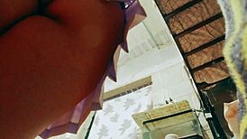 Latina student shakes her huge ass in pink skirt for voyeur guys watching upskirt panties pov 🍑👀😏