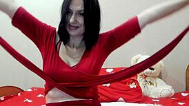 Passionate Russian MILF Angela Rips Clothes and Milks Saggy Tits on Sofa