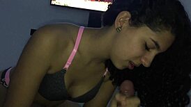 check out this 18 year old latina sucking cock with her big tits out