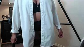 Maxine X spreads wide for solo anal toy pounding, squirting wet pussy juices while licking her big tits in lingerie frenzy.