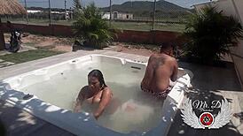 hey babe we fuck bareback in in-laws jacuzzi blowjob doggy outdoors