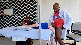 Heart pounding as doctor fucks wife beside clueless husband