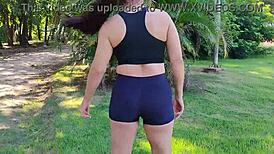 Police catch the hot milf sucking off a young stud right in the public park, what a risky deepthroat moment!