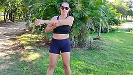 Police catch the hot milf sucking off a young stud right in the public park, what a risky deepthroat moment!