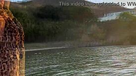 Beautiful African Babe Fingers Sexy Pussy Outdoor Public No Panties During Massage