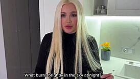 Sexy blonde in stockings rides cock cowgirl with horny couple