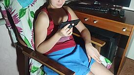 that korean milf sneaks porn at night, fingers her wet tight pussy close-up till she cums hard.