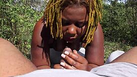 Damn Poizon Ivy, slobber all over Don Whoe's monster black cock with your deepthroat skills in the backyard garden