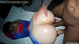 Watch Big Booty Spider Woman Oiled Up Taking Monster Black Cock Passionately!