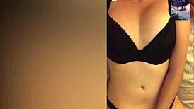 this hot brunette stranger on cam can't stop watching me stroke my hard cock slowly