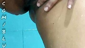 Colombian cutie Bluee Official flashes juicy pussy wondering if you want it dirty or cleaned up