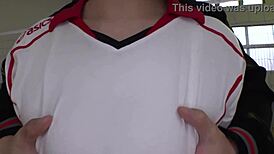japanese bbw volleyball girl reveals her huge natural tits in secret practice footage