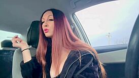 artemisia love's big tits smoke session in car with long hair