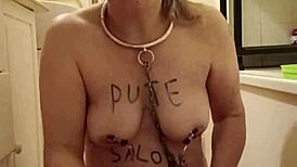 i'm your bound french milf slave pissing outdoors humiliated with dildo pov