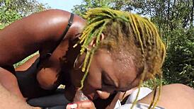 Damn Poizon Ivy, slobber all over Don Whoe's monster black cock with your deepthroat skills in the backyard garden