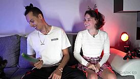 teacher rips student clothes in ps4 strip game revealing big tits for monster cock