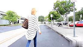 blonde soccer mom cheats sucking huge bbc deep outside on train