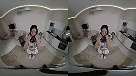 hey this good-hearted girl in dark vr shows shaved pussy and big tits up close