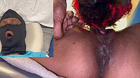 Ebony Masked Babe Dripping Squirt Orgasm On Huge Dildo