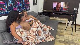 gym colleague visits for movie but rides cock hard begs for cum in mouth