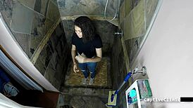 tsayyyy sneaks backstage to spread michelle anderson's gaping latex gloved pussy in shower