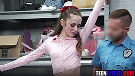 hey that skinny teen shoplifter gets her shaved pussy pounded rough by mall cop uniform