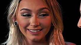 blonde teen licks shaved stepsis pussy then straps on for deep fuck