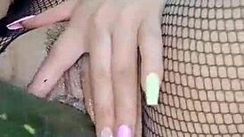 colombian curvy blonde milf rabitquicky squirts on cucumber in wet pussy closeup