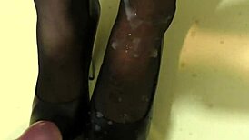 Silver Super Heels Deliver Shoe Job with Feet Cum Explosion!