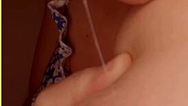 hot milf housewife licks and sucks her own big tits nipples!