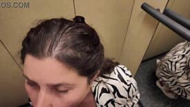 My Stepmom's Wild Elevator Ride Leaves Her Face Covered in Cum