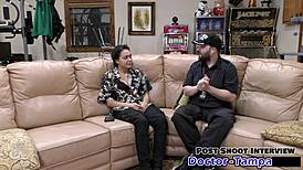 Dr Tampa's Latex Gloved Asian Mara Luv Spreads Shaved Pussy Backstage!