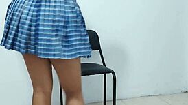 Busty 18-year-old student films steamy chair content