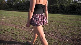 Sneaky cam catches schoolgirl uniform miniskirt flashing full back panties cameltoe outdoors