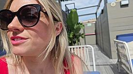 Cheating Blonde Wife Blowjobs Best Friend's Muscular Husband Poolside Hard Fuck