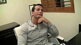 Brunette office slut sucks monster cock in glory hole