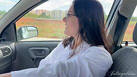 Pretty Latina Neighbor Caught Deepthroating Monster Cock in Car, Swallows Cum After Dirty Talk Tease