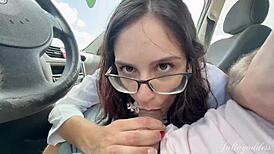 Pretty Latina Neighbor Caught Deepthroating Monster Cock in Car, Swallows Cum After Dirty Talk Tease