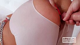 Tiny hooker Sasha Tatcha slurps Bryan Gozzling's monster cock 😍 deepthroat heaven!