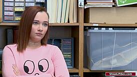 that redhead shoplifter uh i mean slut gets her shaved pussy dominated by officer