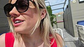 Cheating Blonde Wife Blowjobs Best Friend's Muscular Husband Poolside Hard Fuck