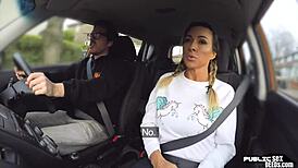 Busty Tattooed Aussie MILF Fucks Hard During Public Driving Lesson in Socks