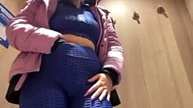 Teen Amateur Fingers Pussy to Extreme Squirting Orgasm in Public Locker Room