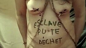 Humiliate me more, slave pins body in painful auto-session agony