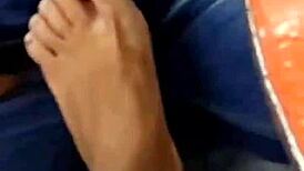 Licking Goddess Feet in Restaurant Fantasy with Small Cock Humiliation and Spitting