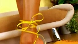 horny brunette babe fingers shaved pussy in thong