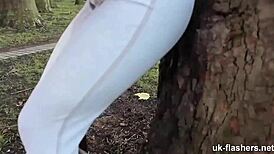 British lassie soaks pants publicly in exhibitionist piss flash