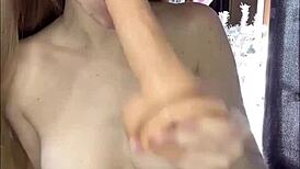 Tiny Blonde Amateur Gags on Dildo Before Intense Pussy Orgasm