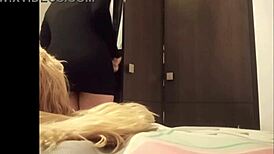 spying on hot college hermanastra undressing after shower in miniskirt