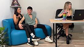 Shaira teaches Colombian couple Katha Dawson RayDiMarco threesome office fuck skills!
